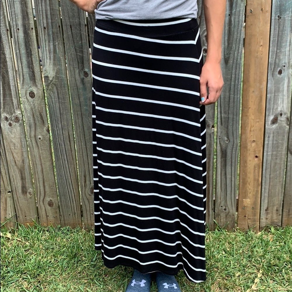 Black and white striped long skirt never worn